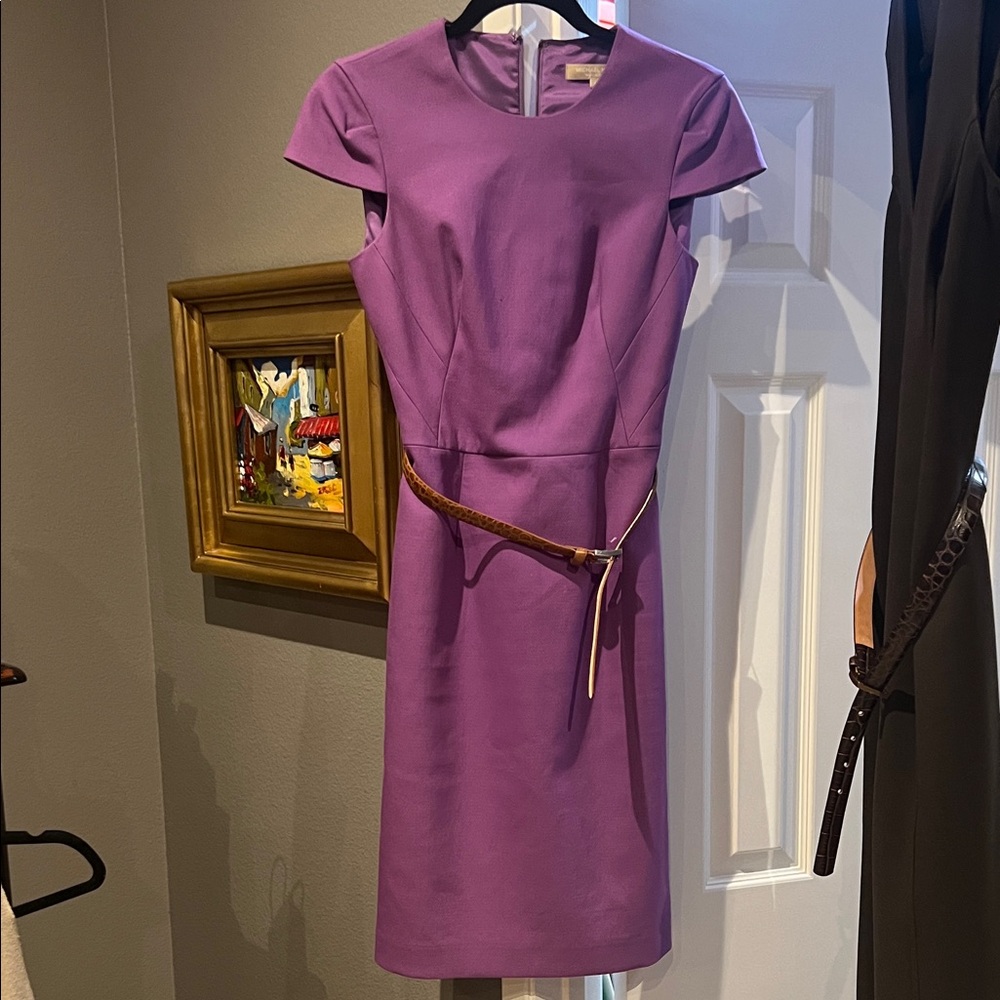 Michael Kors lilac origami Dress with Brown Belt size 4